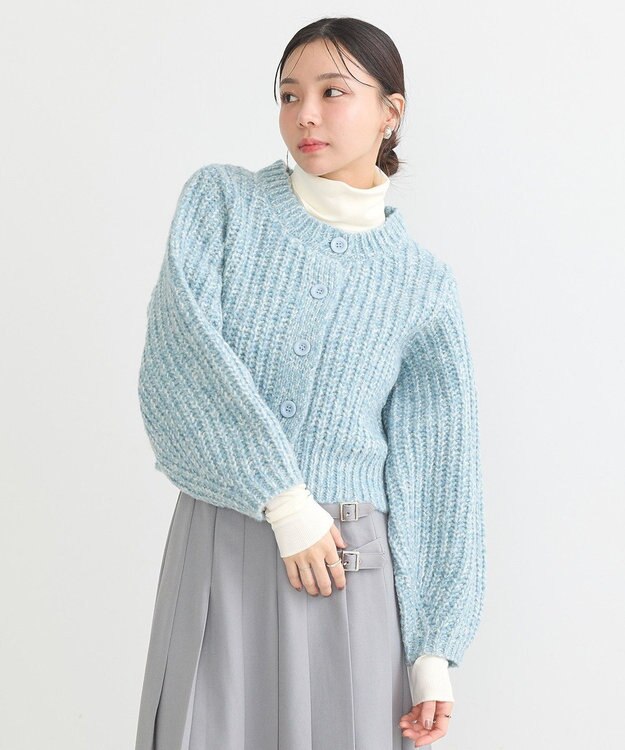 earth music&ecology ローゲージニットショートカーディガン Blue