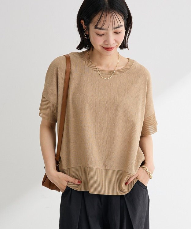 Green Parks シアーリブ切替楊柳プルオーバー Beige