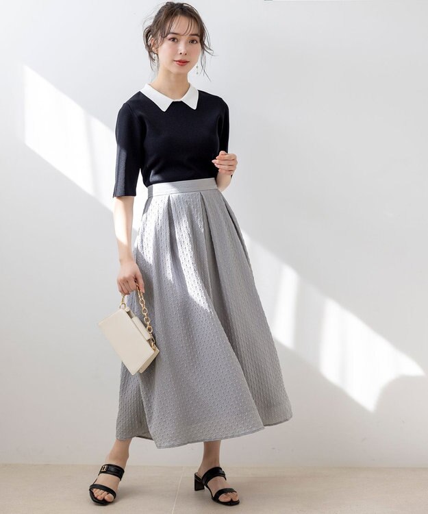 ANY SIS 【好印象企画】襟配色ニット×タックスカートセット ブラック×グレー