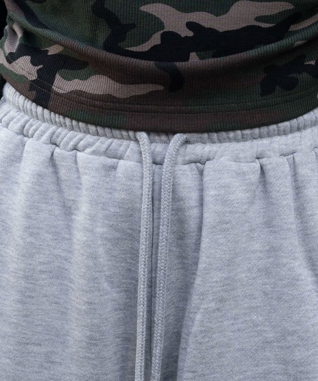 WEGO 【ウエストゴム/SMサイズ展開】裏起毛カーブデザインスウェットパンツ 杢グレー