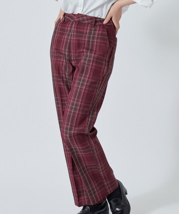 WEGO 【SCHOOL ITEM】スクールチェックスリムスラックス レッドチェック1