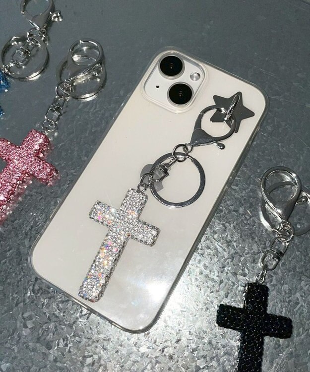 WEGO キラキラクロスキーホルダー シルバー