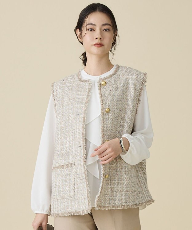 自由区 ファンシーノットツイード ジレ ベージュ