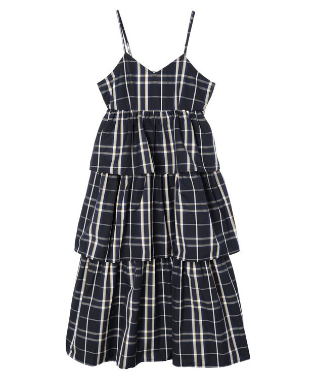 Green Parks ・ＳＵＧＡＲ　ＳＰＯＯＮ　チェックラッフルキャミワンピース Navy