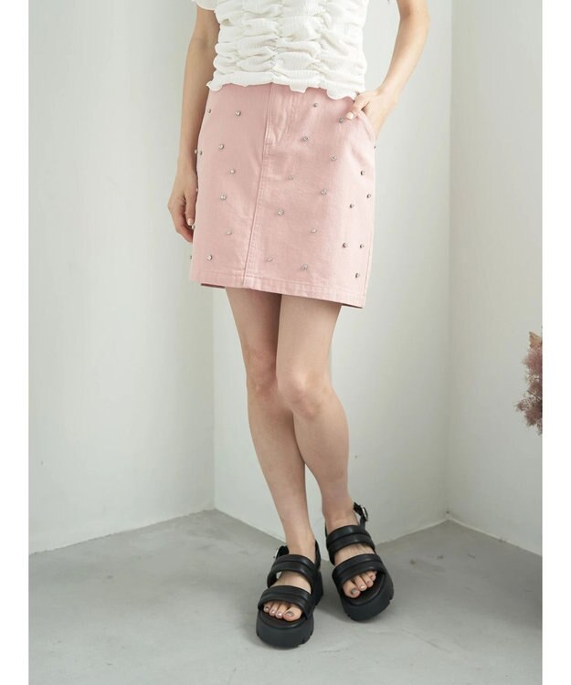earth music&ecology ビジューデニムミニスカート Pink