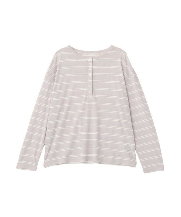 CRAFT STANDARD BOUTIQUE シアーボーダーヘンリーネックロンT Light Gray