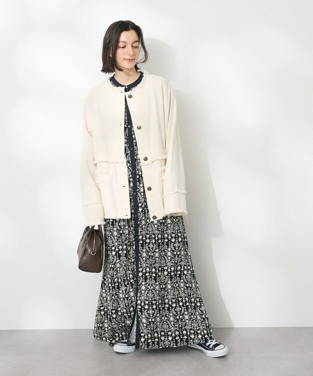 CRAFT STANDARD BOUTIQUE 総柄バイカラーワンピース Black