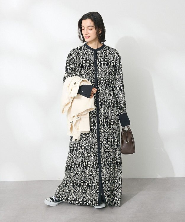 CRAFT STANDARD BOUTIQUE 総柄バイカラーワンピース Black