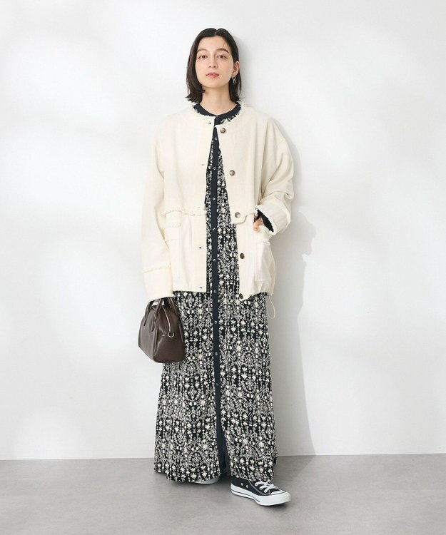 CRAFT STANDARD BOUTIQUE 総柄バイカラーワンピース Black