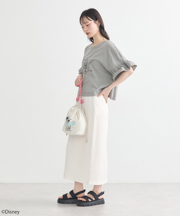earth music&ecology スティッチ／フリルドッキングＴＥＥ Gray Beige