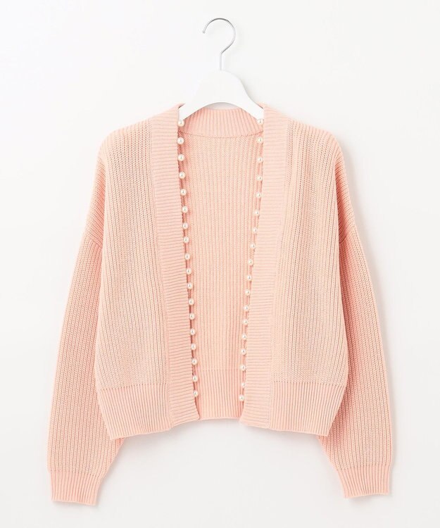 Feroux 【洗える】パール付き カーディガン ピンク系