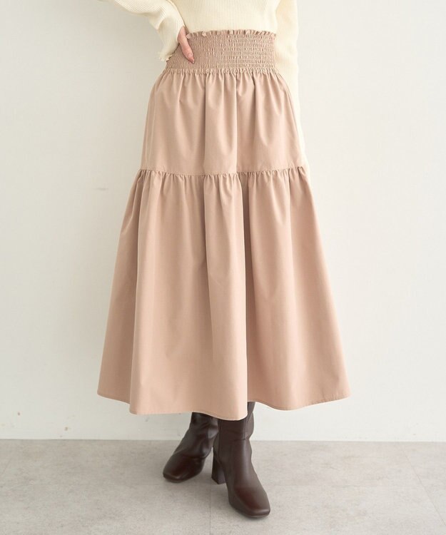 earth music&ecology ウエストシャーリングティアードスカート Beige