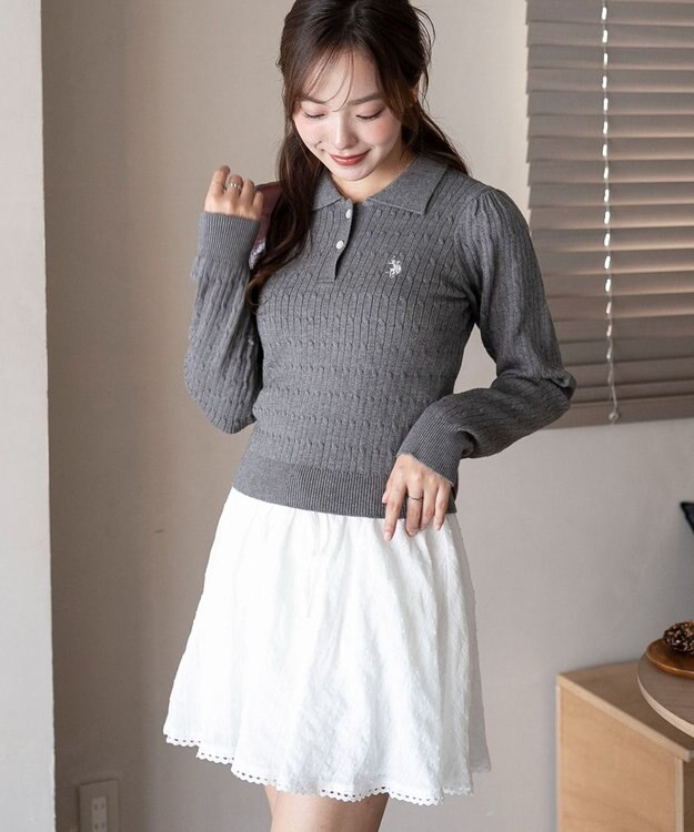 WEGO 【WEB限定/25年秋冬新作】別注USPOLOケーブルニットポロ グレー