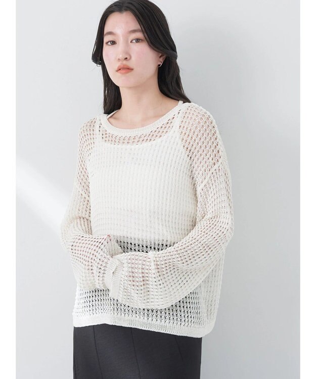 earth music&ecology レーシーニットプルオーバー Ivory