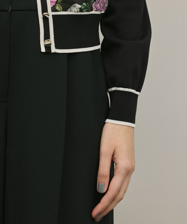 GRACE CONTINENTAL フラワープリントニットカーディガン ブラック