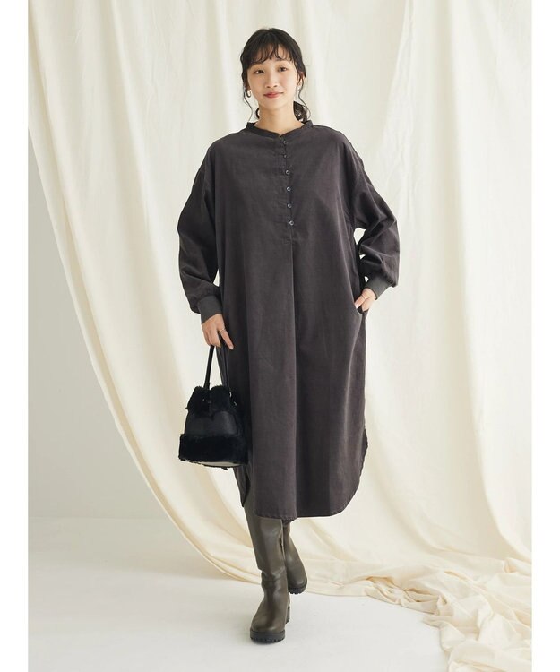 CRAFT STANDARD BOUTIQUE コーデュロイリブ付きワンピース Charcoal Gray