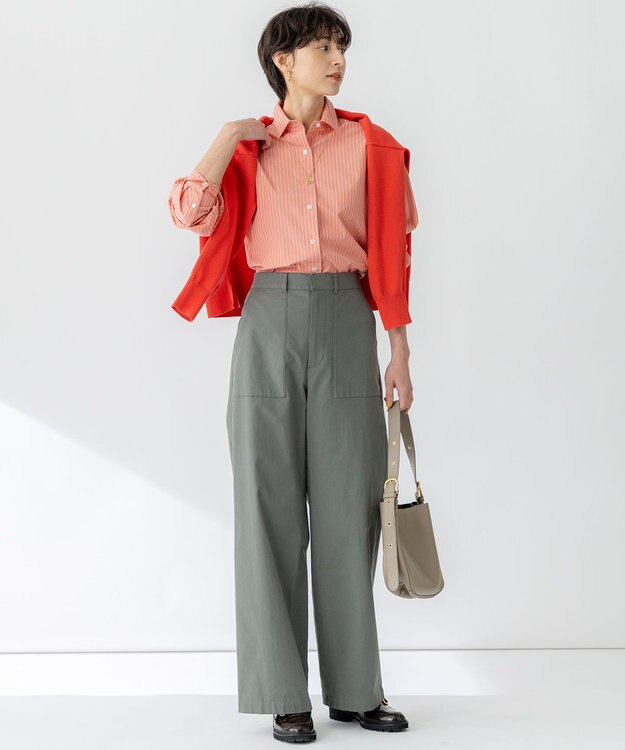 23区 L 【CLASSY.5月号掲載/洗える】CANCLINI ベーシック シャツ オレンジ×サックスストライプ