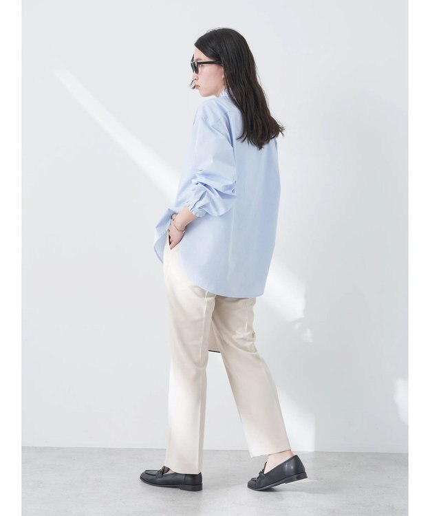 earth music&ecology Ｔ／Ｃ　スタンドフリルブラウス Stripe