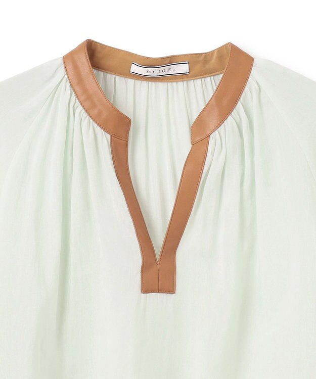 BEIGE， PAULINE / レザーコンビブラウス Mint x Camel