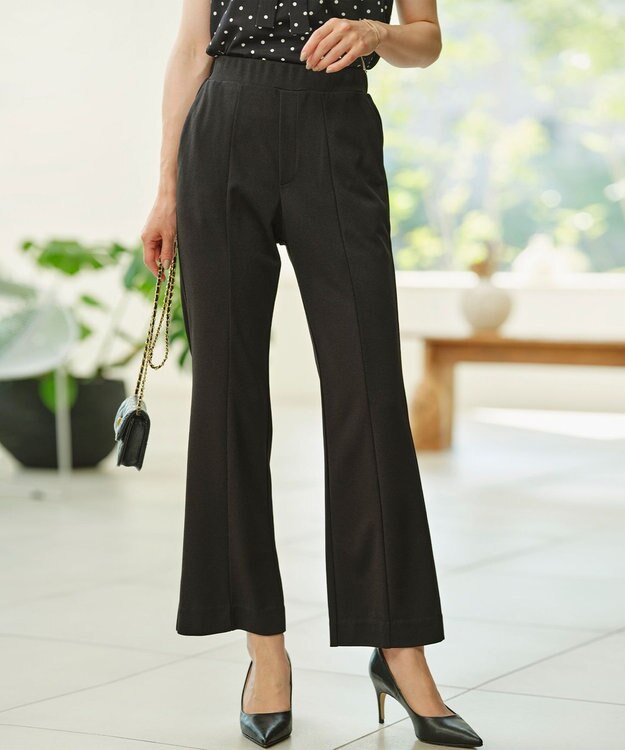 組曲 S スタイルアップジャージー フレアパンツ ブラック系