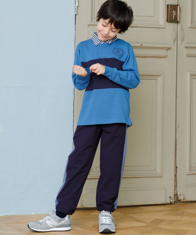 J.PRESS KIDS 【110-130cm】襟ストライプ ブロッキングポロシャツ ブルー系2