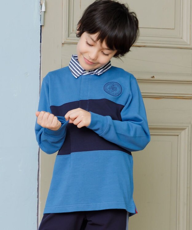 J.PRESS KIDS 【110-130cm】襟ストライプ ブロッキングポロシャツ ブルー系2