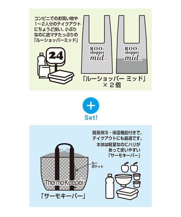 ROOTOTE 6729【エコバッグ+保冷保温】RT.ルーショッパーミッド2コ＆サーモインナーセット 01：チェック・パープル