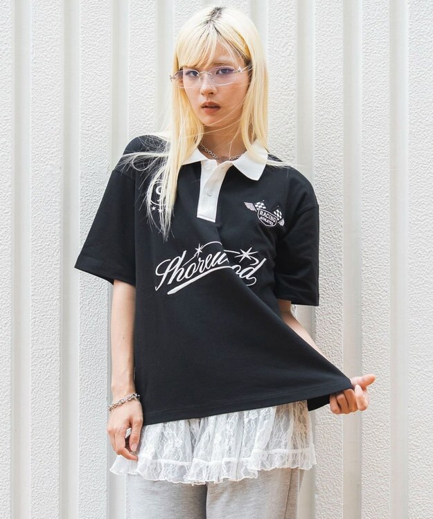 WEGO 【ユニセックス着用ITEM】グラフィックポロシャツ(SS) ブラック