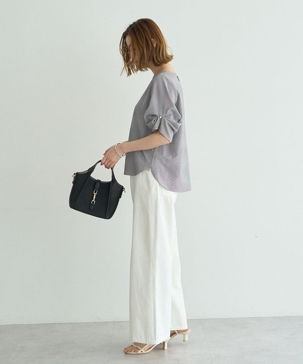 YECCA VECCA パールタックスリーブブラウス Check