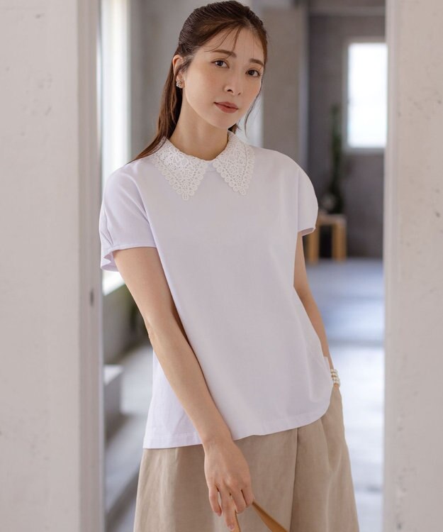 組曲 S 【2WAY】レース襟フレンチテリー カットソー ホワイト系