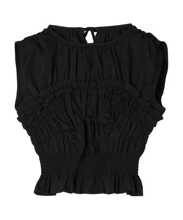 Green Parks シャーリングデザインコルセット風ブラウス Black