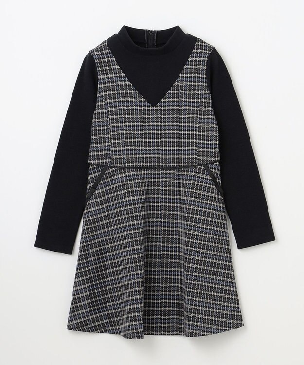 組曲 KIDS 【150-160㎝】チェック ワンピース ブラック系