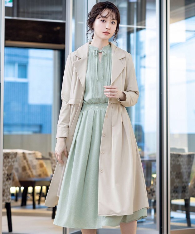 Tiaclasse L 【洗える】細リボンギャザーワンピース ミントドット