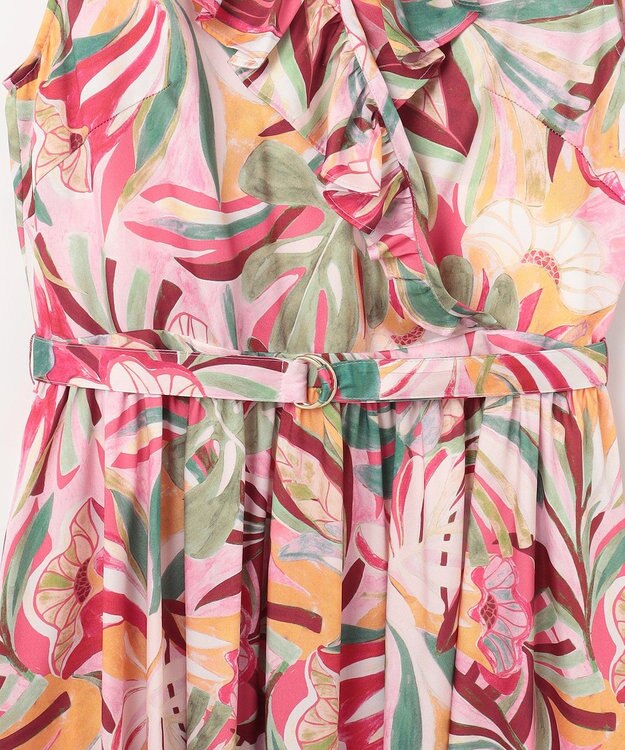 GRACE CONTINENTAL リーフプリントワンピース ピンク