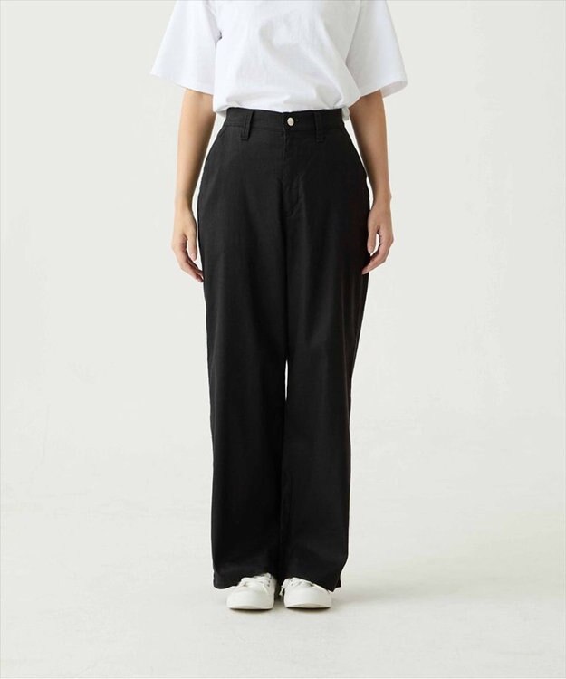 caqu linen rayon stretch wide pants リネンレーヨンストレッチワイドパンツ black