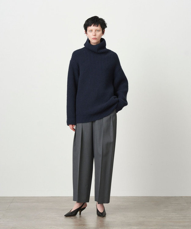 ATON WOOL GABARDINE | ワイドツータックパンツ CHARCOAL GRAY