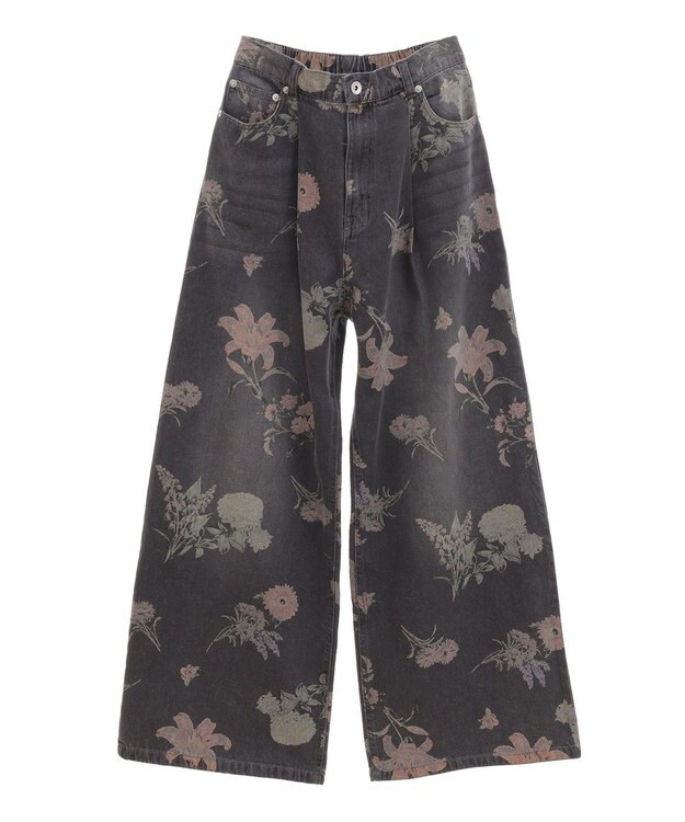Green Parks ・ＳＵＧＡＲ　ＳＰＯＯＮ　フラワーｐｔデニムワイドパ Black