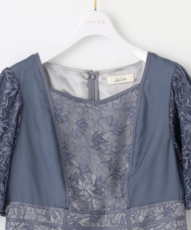 ANY SIS 【Lily Calin】グレースフレアスリーブ ドレス ダルブルー