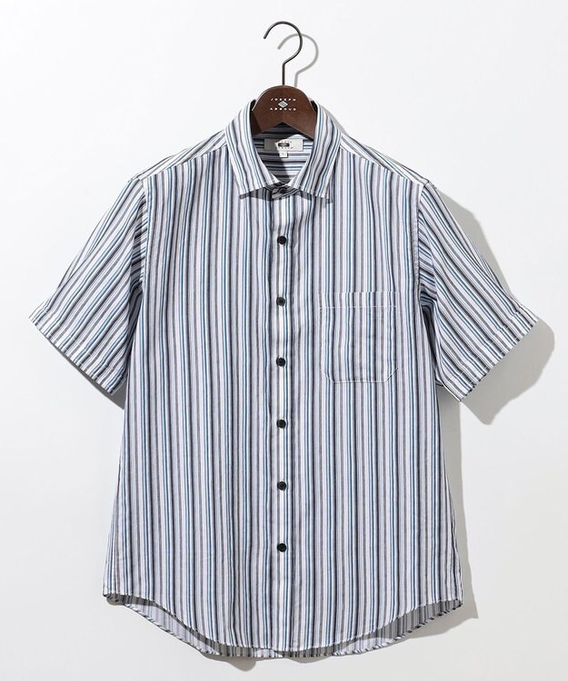 JOSEPH ABBOUD 【サステイナブル】ソアロンストライプ 半袖 シャツ ダルブルー系1