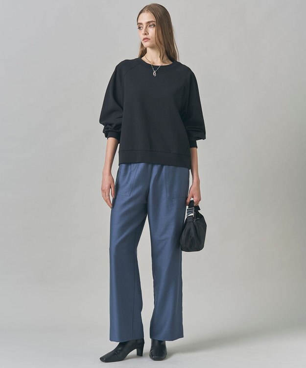 ICB 【洗える】ウールワッシャーツイル ワイドストレートパンツ ブルーグレー系