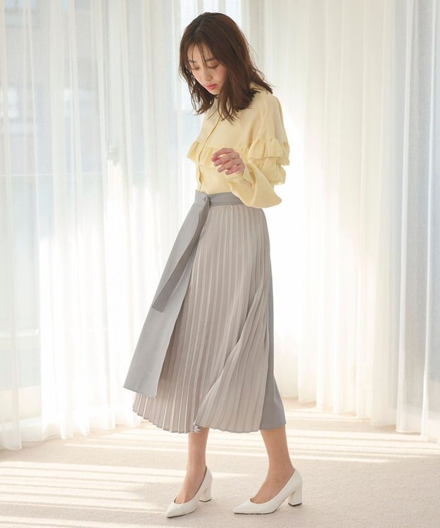 Feroux 【洗える】プリーツコンビ スカート ライトグレー系
