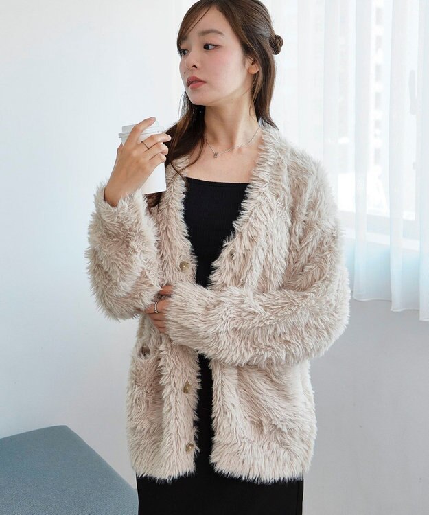 WEGO 【2025秋冬新作/ユニセックス着用ITEM/SMLサイズ展開】フェザーニットカーディガン ホワイト