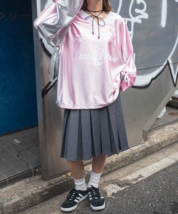 WEGO サテンゲームグラフィックプルオーバー ピンク