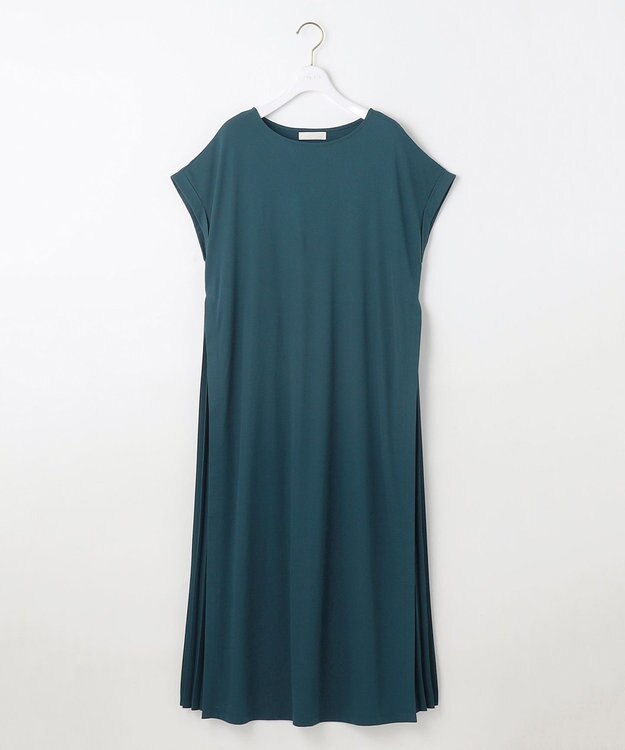 ANY SIS 【接触冷感・UVカット・洗える】ハイストレッチスムースサイドプリ－ツ ワンピース ダークグリーン