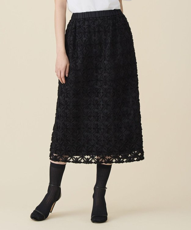 自由区 L テープエンブロイダリー スカート ブラック