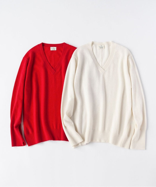 23区 【洗える】ピュアカシミヤ Vネック ニット ホワイト系