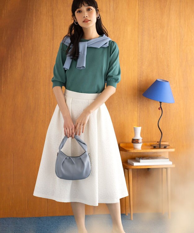 組曲 S 【UVケア・接触冷感】MINA 6分袖ニットプルオーバー クリームグリーン系