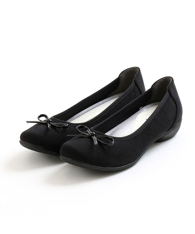 AcureZ カラーバリエーション豊かな人気NO.1リボンバレエ「母趾にやさしい美パンプス」 ブラックサテン