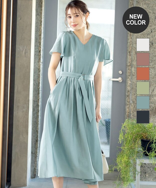 Tiaclasse 【洗える】大人上品なシアータックワンピース ブルー