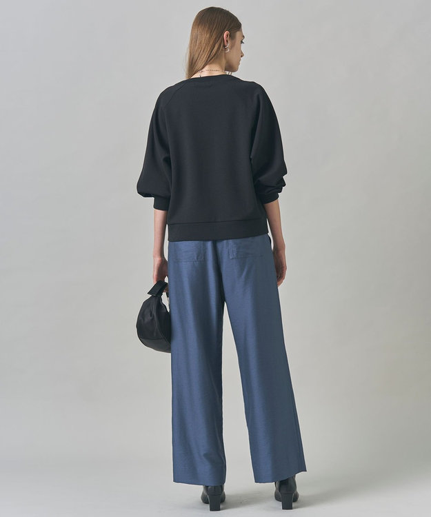 ICB 【洗える】ウールワッシャーツイル ワイドストレートパンツ ブルーグレー系